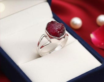 925 Sterling Silver Raw Ruby Ring Handmade Raw Ruby Silver Ring Boho Rough Gemstone Ring Christmas Gift Annivewrsary Gifts Gift For Her