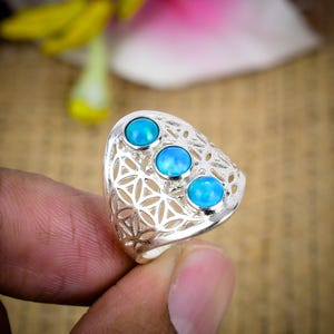 Ethiopian Opal Sterling Silver Mandala Ring - Boho Yoga Jewelry