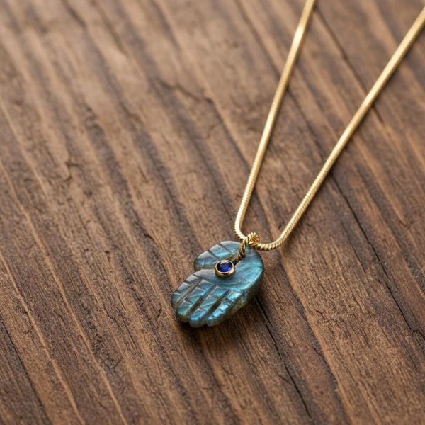 Labradorite Hamsa Hand Necklace Gold Plated Sterling Silver Pendant Evil Eye Protection Jewelry Blue Flash Labradorite Hand Carving Necklace