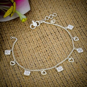925 Sterling Silver Linked Heart Anklet, Genuine Silver Chain Of Hearts Link Anklet For Women Jewelry, Adjustable Heart Anklet, Heart Chain,