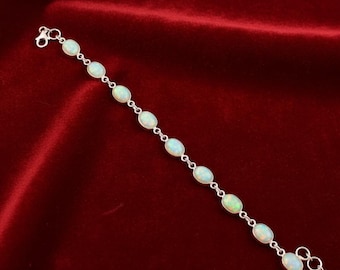 Ethiopian Opal Bracelet, 925 Sterling Silver Adjustable Bracelet, Handmade Oval Shape Bracelet, Fire Opal Stone Bracelet for Women Gifts Her