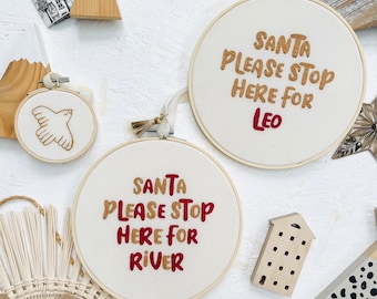 Personalised Christmas Embroidery Hoop: Santa Stop Here Typography