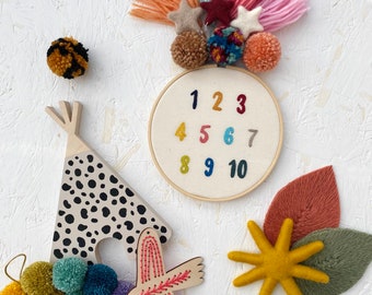 Number Hoop 1 - 10, Nursery interior, Embroidery hoop, Embroidery art, Wall art, Typography, baby gift, nursery decor,