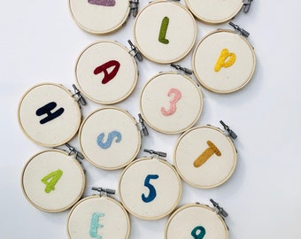 Letter or Number Embroidery, Nursery interior, Baby shower gift, personalised gift, hand made, embroidery hoop, wall art