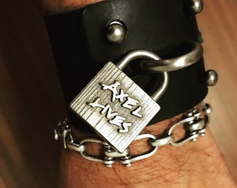 Axel Lives Leather and 3D Metal Rocker Cuff