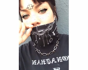 Our Super Limited “Cosmic Chain” bandana in black and asphalt  grey