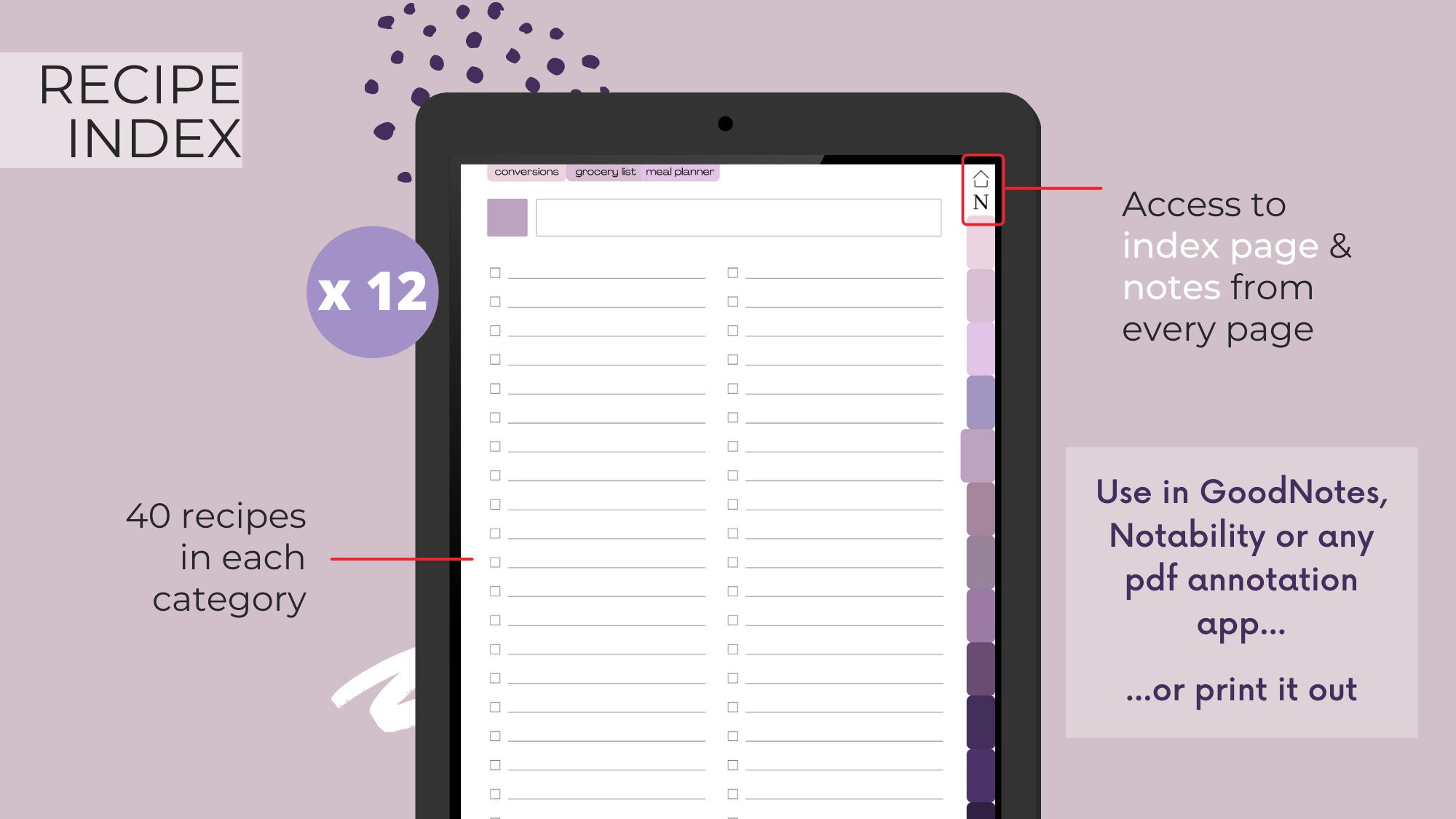 Goodnotes Recipe Book Vertical Editable Printable Lavender Etsy