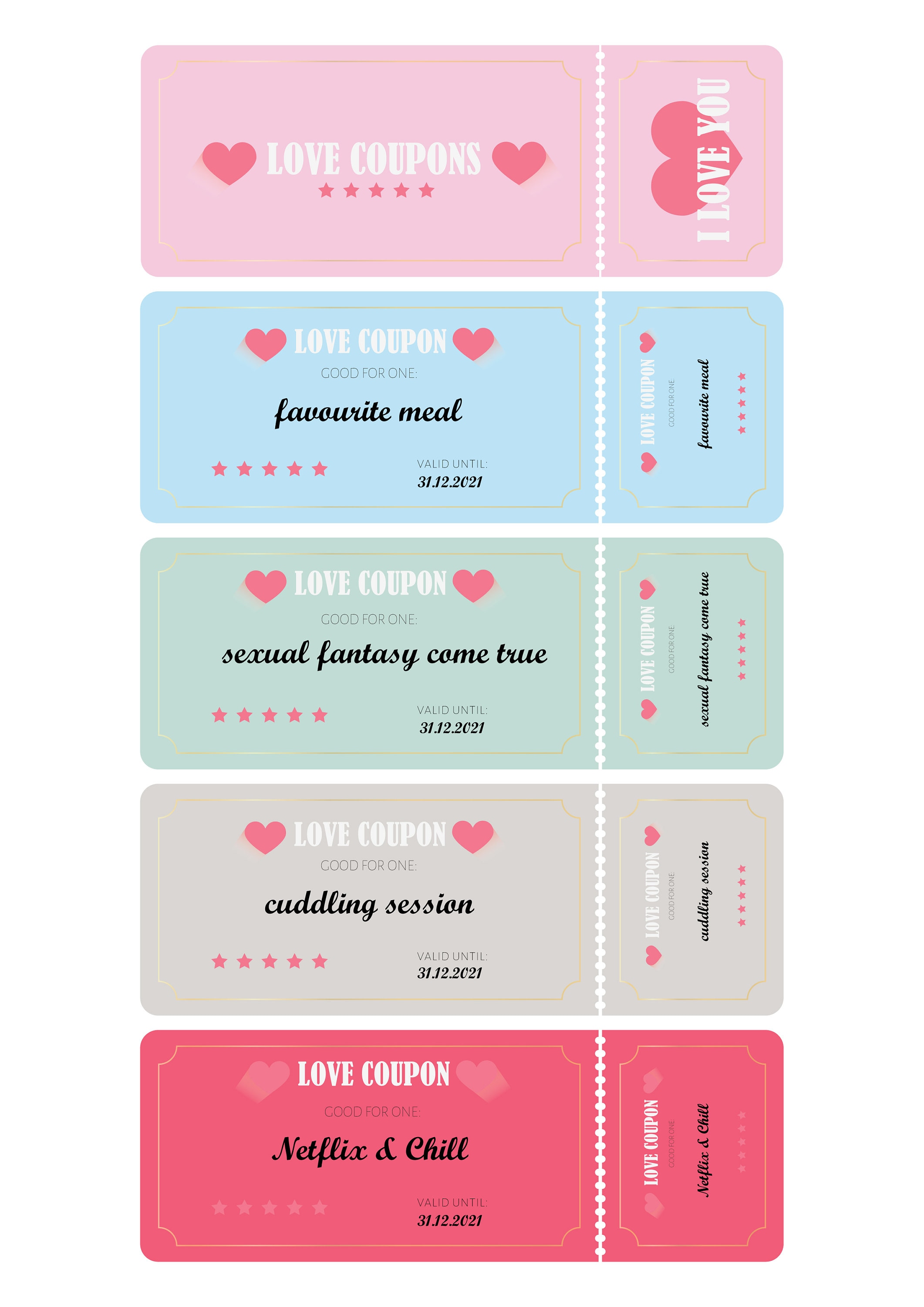 Editable Printable Love Coupons Valentines Day Gift Edit | Etsy