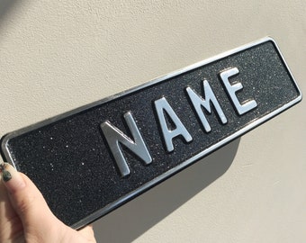 Custom Black Shiny Nameplate. Wall Hangings Signs. License Plate. Car decoration interior fathers day gift from daughter.