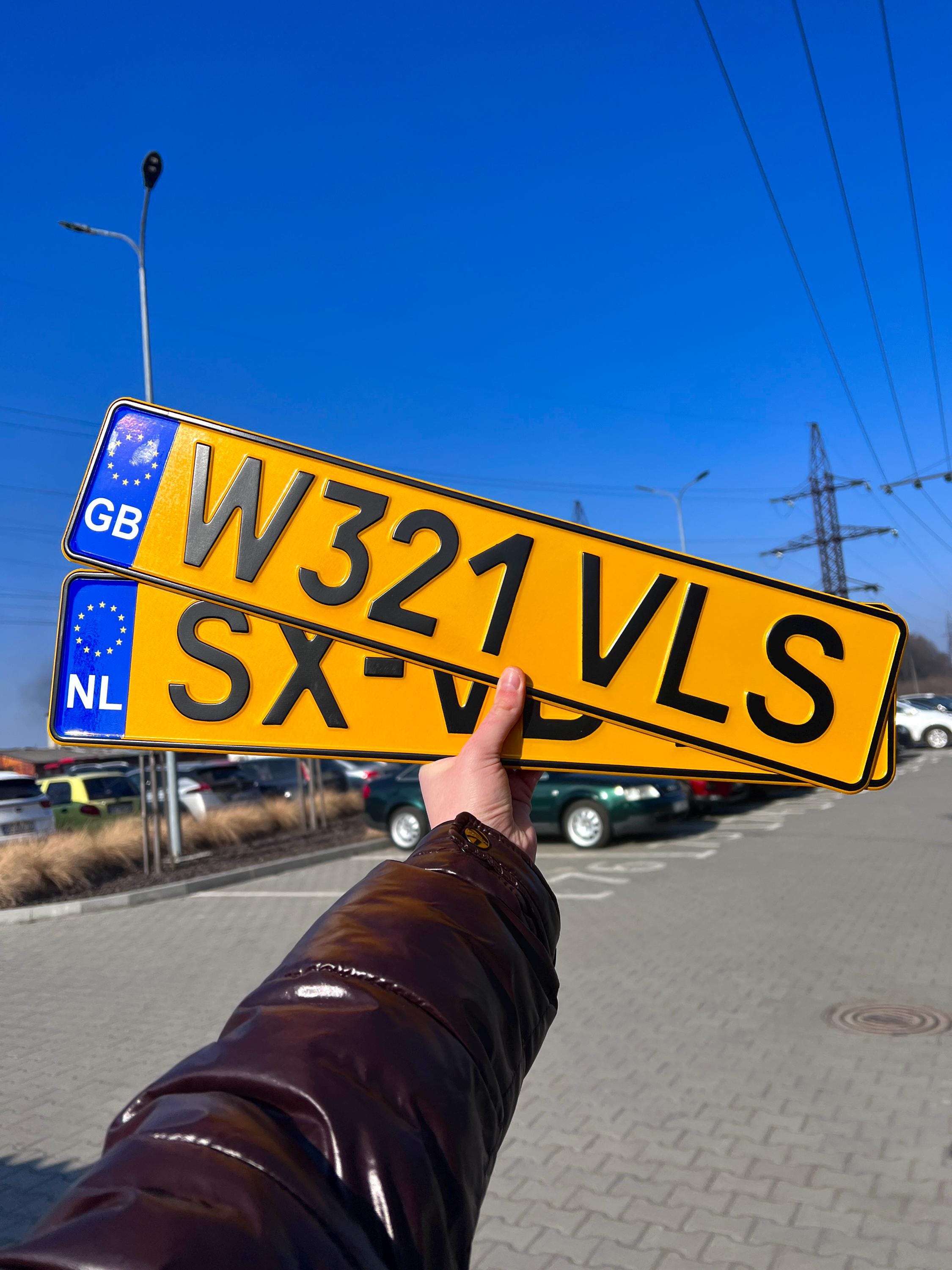Yellow Custom European Embossed License Plate Name Sign Copy