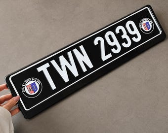 Custom Black European License Plate: Personalized Aluminum Sign with stickers