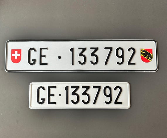 Pair Custom Switzerland Embossed License Plate Name White Sign