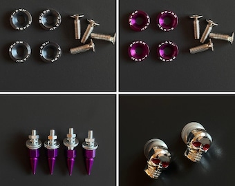 Set of 2/4 Metal Aluminum Screw On Type Caps with Stainless Steel Screws Hardware Fasteners for License Plate Frame