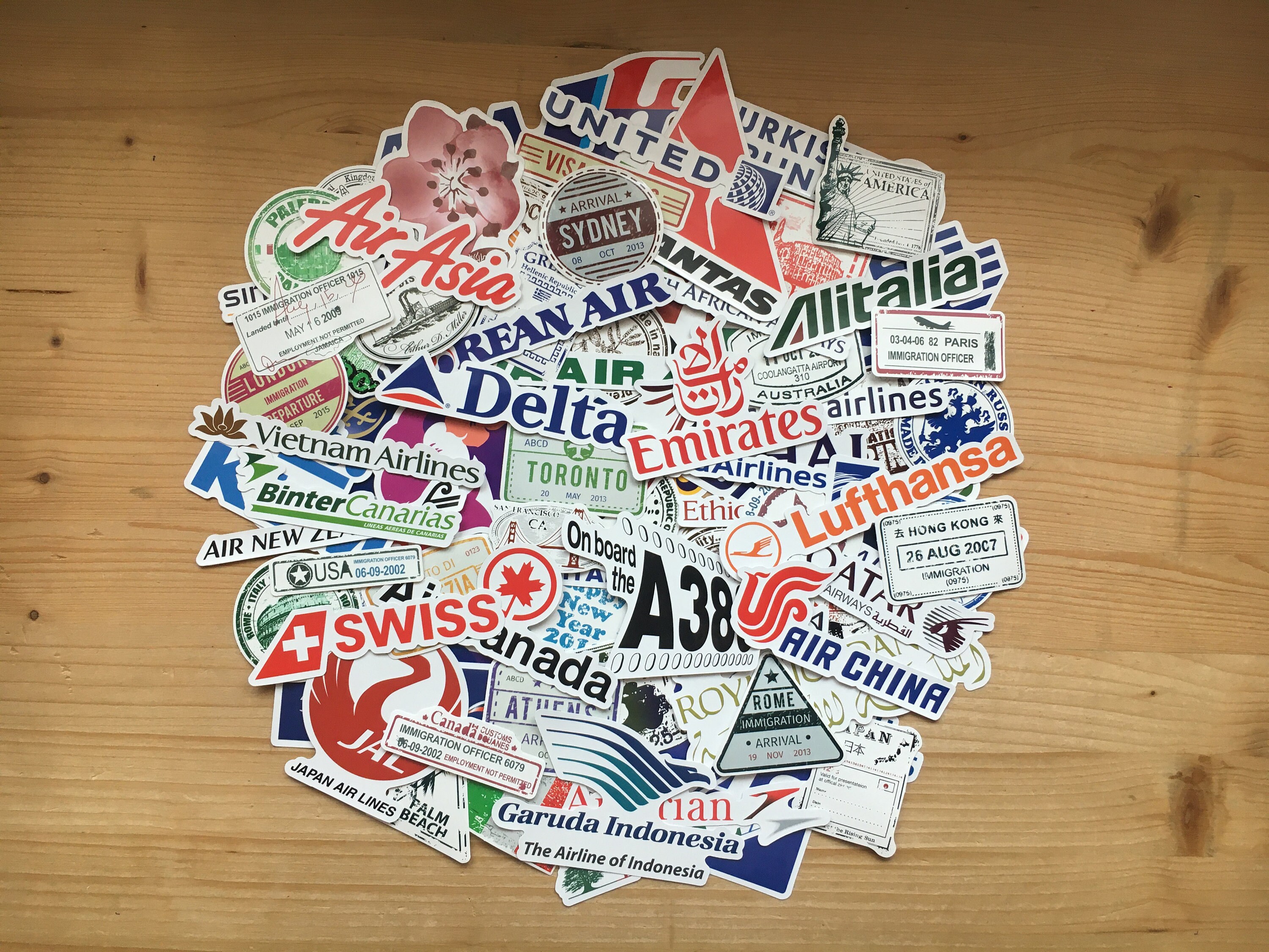 Lot de Stickers Compagnies Aériennes, Aviation, Voyage, Transport, Autocollants Logos, Timbres, Cach
