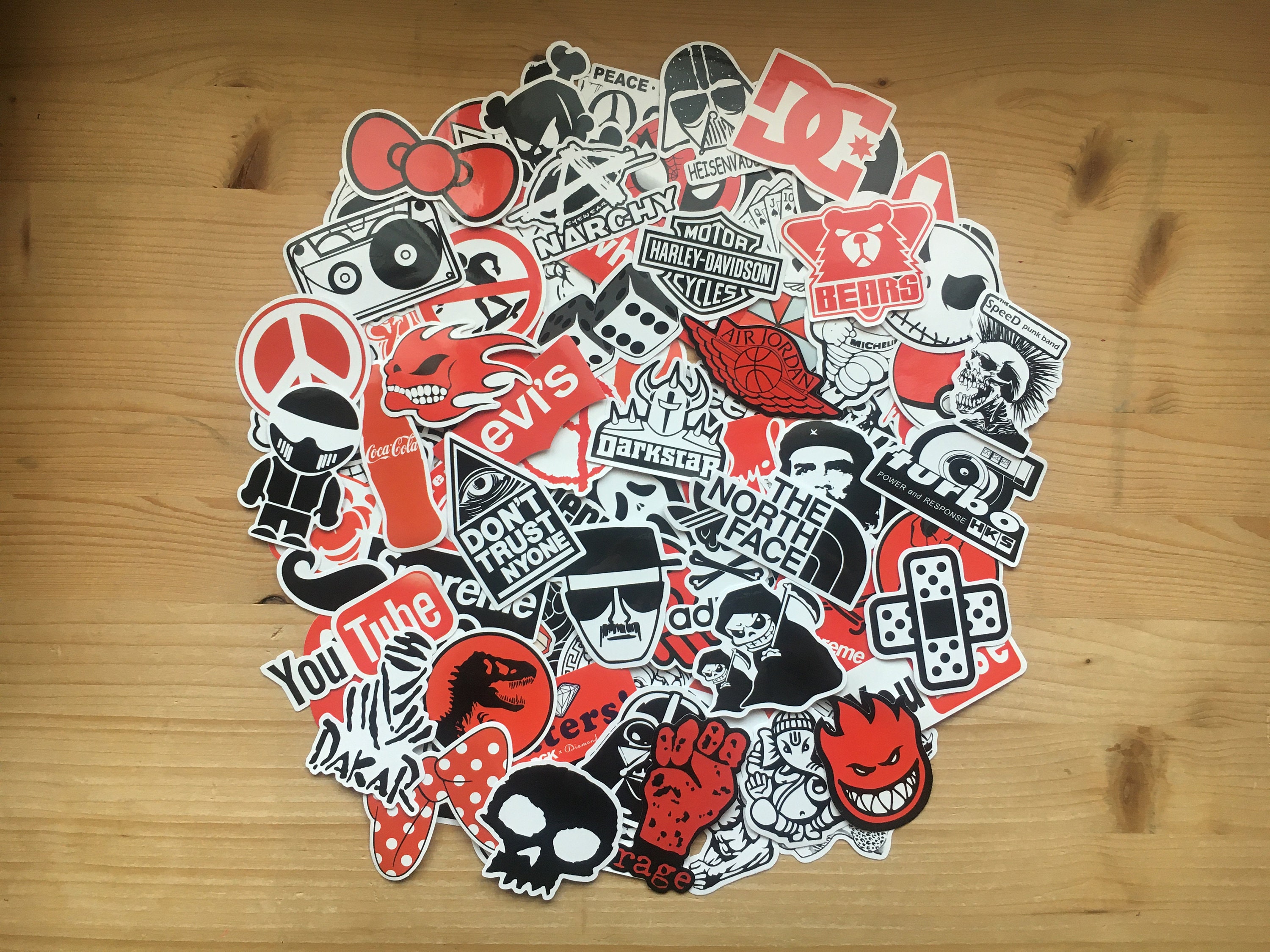 Lot of black and red stickers color doodle logos skate Etsy