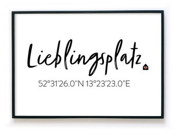 Lieblingsplatz Poster - Personalisiertes Familien Bild  -  Koordinaten GPS - Geschenk Einzug, Umzug, Neubau, Hausbau, Richtfest, Weihnachten