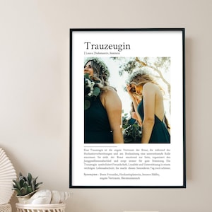 Trauzeugin Geschenk Personalisiert - Definition Poster mit Foto – für die beste Freundin als Trauzeugingeschenk zu Weihnachten, Geburtstag