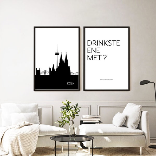 I love Köln Poster Set - Für die Köln Liebhaber unter uns - Köln Skyline & Drinkste ene Met ?
