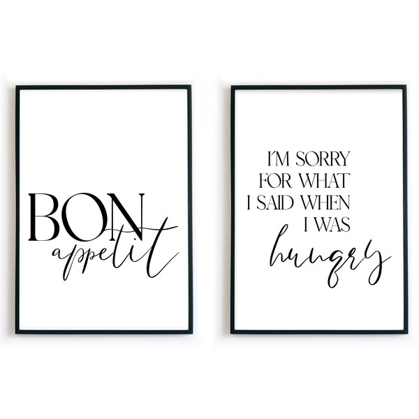 Poster Küche – Bilder Set als Küchendeko | Esszimmer – Schwarz Weiß Küchenbilder – Typografie Quotes Spruch – Geschenk Einzug – Bon Appetit