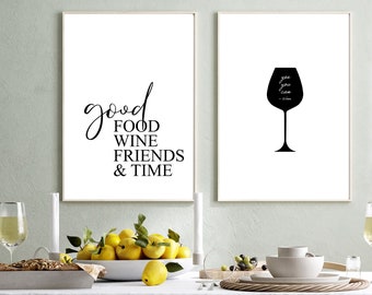 Bilder für deine Küche - 2 Küchenposter - Good Food, Wine, Friends & Time - yes you can, wine - ohne Rahmen