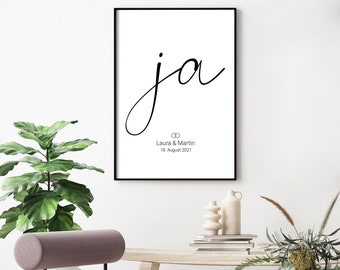 Personalisiertes Geschenk Hochzeit | Ja Poster - Namen + Datum Bild - Hochzeitsgeschenk, Valentinstag, Hochzeit, Verlobung, Jahrestag, liebe