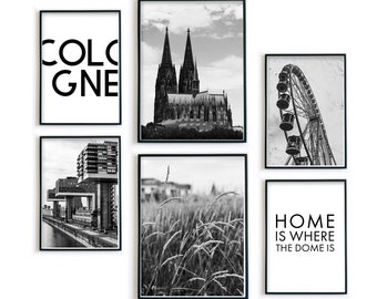 Köln Poster | Bilder Set in Schwarz Weiß der Dom Stadt - Wohnzimmer Wanddeko - Geschenk zum Einzug / Umzug für Kölner - ohne Rahmen