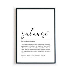 Definition Poster Zuhause - Familienposter persönliches Geschenk zum Umzug, neue Wohnung, Haus, Wohnung, Daheim, Einzugsgeschenk, Richtfest