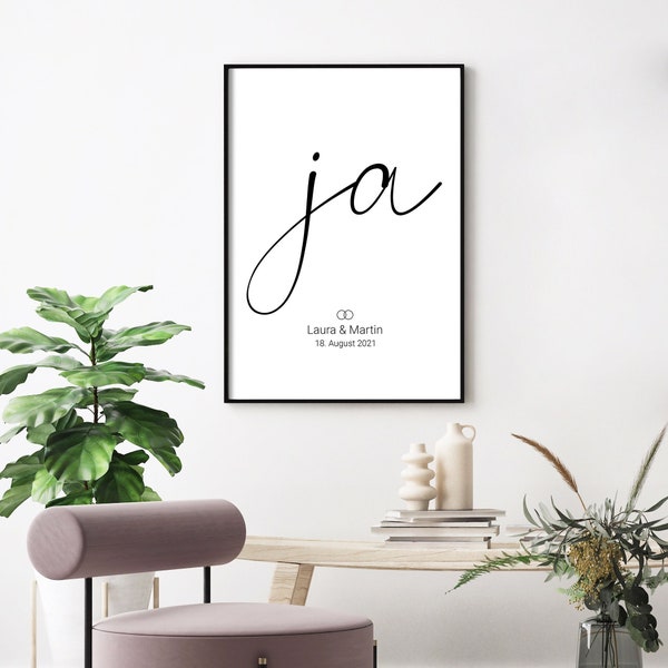 Personalisiertes Geschenk Hochzeit | Ja Poster - Namen + Datum Bild - Hochzeitsgeschenk, Valentinstag, Hochzeit, Verlobung, Jahrestag, liebe