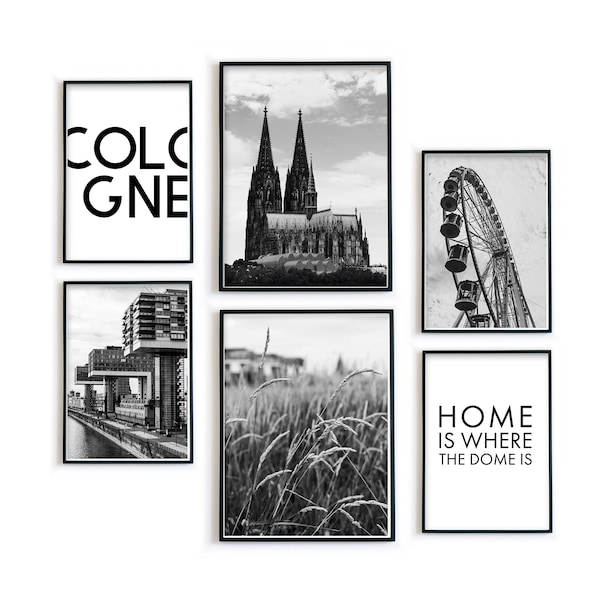 Köln Poster | Bilder Set in Schwarz Weiß der Dom Stadt - Wohnzimmer Wanddeko - Geschenk zum Einzug / Umzug für Kölner - ohne Rahmen