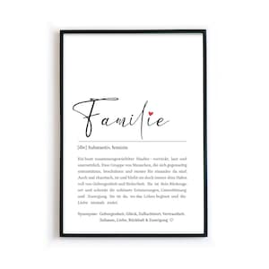 Definition Poster Familie - Familienposter persönliches Geschenk Eltern, Bedanken Mama Papa, Familie Bild, Weihnachtsgeschenk, Geburtstag