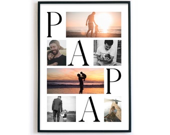 Personalisierte PAPA Poster Collage mit eigenen Fotos - Geschenk zum Vatertag, Geburtstag, Weihnachten. Vatertagsgeschenk