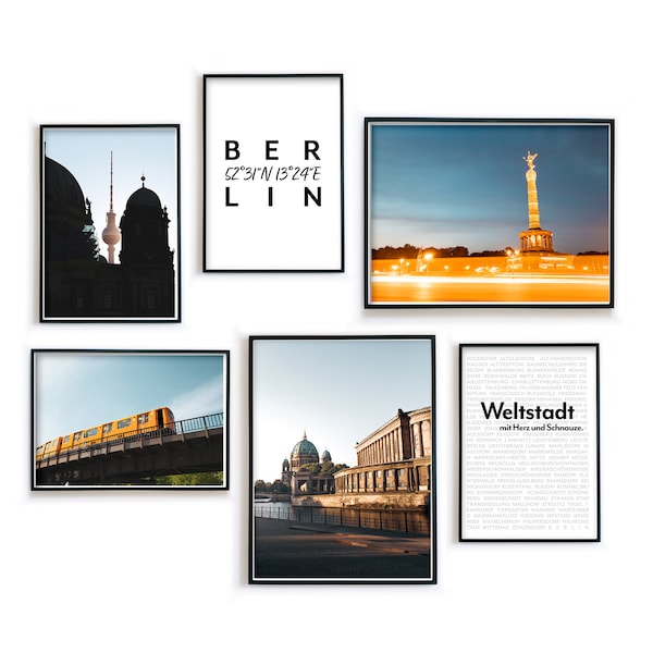 Berlin Poster Set Wohnzimmer  - Stadt Fotografien –  Berliner Geschenk Idee - Hauptstadt Bilder | Skyline | Mitte | Bahn | Dom | Siegessäule