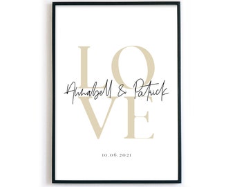 Poster Personalisiert für Paare - Love Bild mit euren Namen + Datum | Geschenk Valentinstag, für Sie, Hochzeit, Weihnachten, Jahrestag