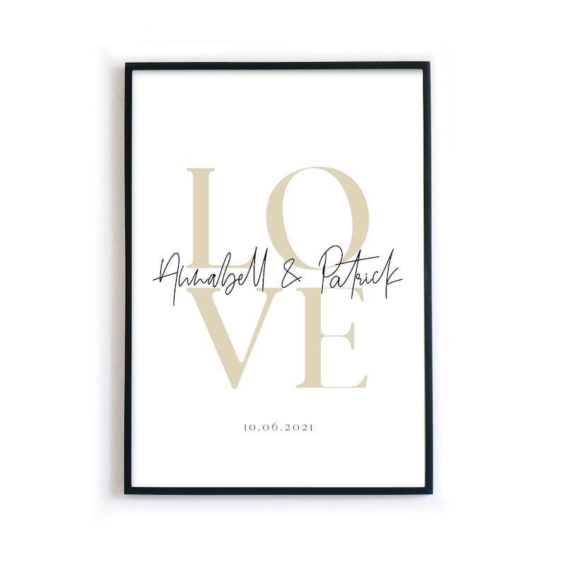 Poster Personalisiert für Paare Love Bild mit euren Namen Datum Geschenk Valentinstag, für Sie, Hochzeit, Weihnachten, Jahrestag Bild 1