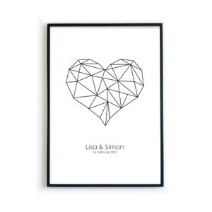 Personalized Gift - Heart Poster Love | Names + Date - Gift Idea for Engagement, Wedding, Anniversary, Valentine's Day, Her/Him