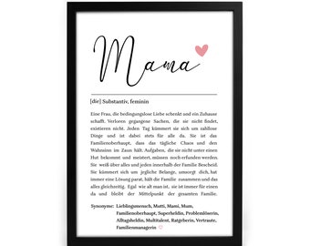 Definition Poster Mama mit Rahmen  | persönliches Geschenk Mutter Geburtstag | Bedanken | Muttertagsgeschenk Muttertag Bild | Liebe | Beste