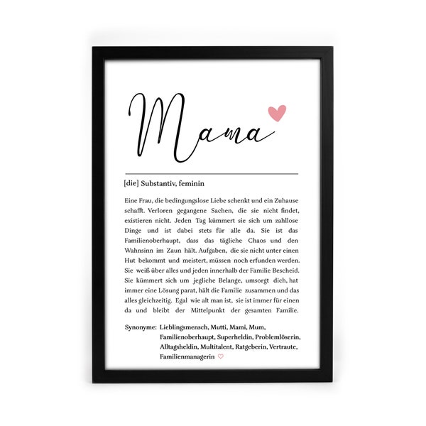 Definition Poster Mama mit Rahmen  | persönliches Geschenk Mutter Geburtstag | Bedanken | Muttertagsgeschenk Muttertag Bild | Liebe | Beste