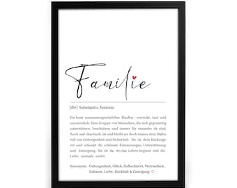 Definition Poster Familie - Familienposter | persönliches Geschenk Eltern| Bedanken | Mama | Papa | Familie Bild - Optional mit Rahmen