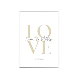 Poster Personalisiert für Paare Love Bild mit euren Namen Datum Geschenk Valentinstag, für Sie, Hochzeit, Weihnachten, Jahrestag Weiß