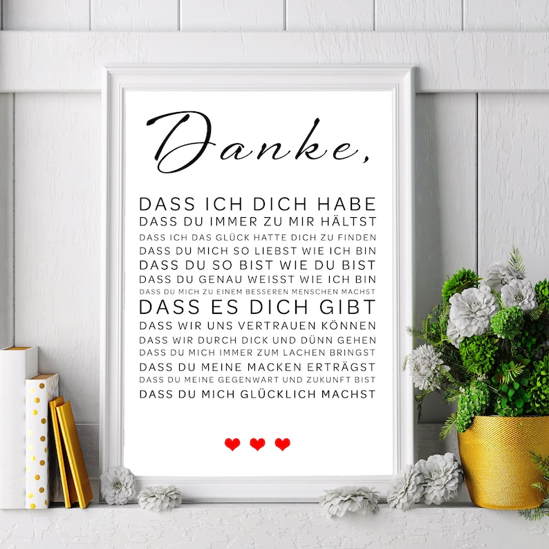 Danke Bild Poster Liebe Paare din a4 30x40 cm Etsy.de