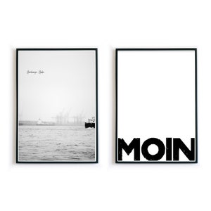 Moin Hamburg poster set for a special meal in the best print quality - Hamburg harbor - without frame