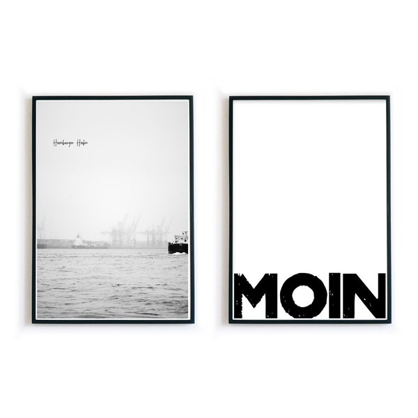 Moin Hamburg Poster Set zum Vorteilspeis in bester Druckqualität - Hamburger Hafen - ohne Rahmen