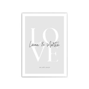 Poster Personalisiert für Paare Love Bild mit euren Namen Datum Geschenk Valentinstag, für Sie, Hochzeit, Weihnachten, Jahrestag Grau