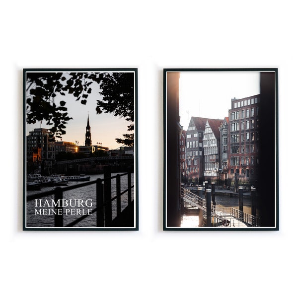 2er Hamburg Poster zum Vorteilspreis in bester Druckqualität - Hamburger Michel & Speicherstadt Bild - ohne Rahmen