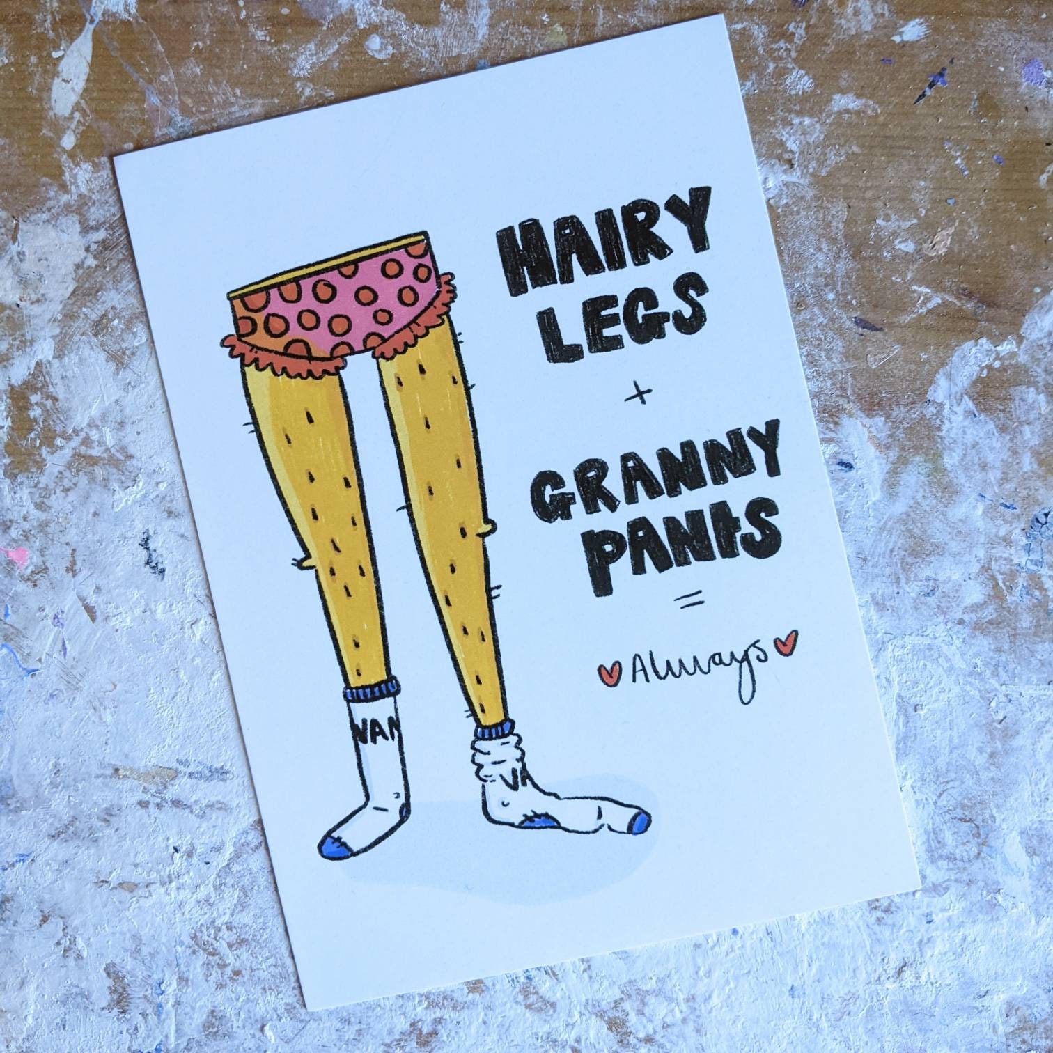 A6 Hairy Legs and Granny Pants Post Card. Funny Feminist Postcards - Etsy  Denmark