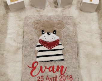 Personalized health record cover, Health record cover with first name, Health record cover, Teddy bear, Stuffed animal
