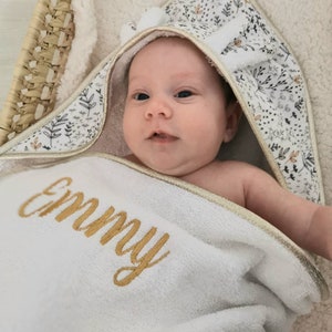 Bath cape, hooded towel, personalized baby bath towel with rabbit ears, birth gift