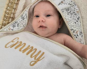 Capa de baño, toalla con capucha, toalla de baño bebé personalizada con orejas de conejo, regalo de nacimiento