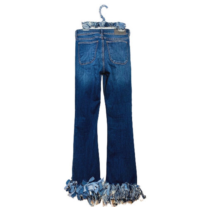 Denim Fringe Bottom Jeans | Etsy