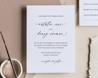 Elegant calligraphy wedding invitation, Stylish Minimal Wedding Announcement, Personalized wedding stationery, Simple wedding invitation